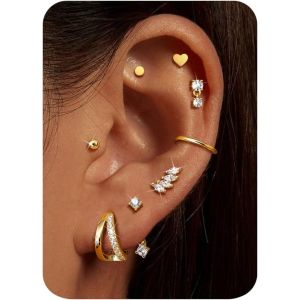 Kal-8 Pairs Boucles D'oreilles Femme Piercing Oreille Acier Inoxydable Boucle D'oreille Femme Plaqué Or 14k Creoles Argent Femme Piercing Helix Piercing Tragus Hypoallergénique Bijoux Femme - Neuf