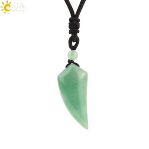 Collier Tendance Pour Hommes Et Femmes, Pendentif En Pierre Naturelle, Loup, Requin, Dent, Améthyste, ?il De Tigre, Cristal, Obsidienne Noire, H247--Green Aventurine - Neuf
