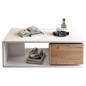 Table basse 90 x 50 x 30 cm, tiroir pivotant &agrave; 360&deg;, table d'appoint, table de canap&eacute; - Neuf