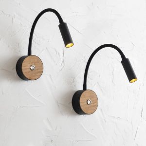 Lampe De Lecture Murale 2pcs,Led Lampe Murale Avec Interrupteur,Applique Bois Et Noir,360&deg;Pivotant Col De Cygne Lampe De Lit,Lampe De Chevet Murale Pour Chambre,Couloir Salle De Bain H&ocirc;tel - Neuf