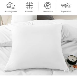 Cauc-Taie Oreiller 40x60 Blanc - Lot De 2 Taies D'oreillers 40 X 60 Carr&eacute; En Microfibre Bross&eacute;e, Housse Oreiller Coussin Oreiller Avec Fermeture &Eacute;clair - Neuf