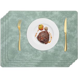 Sjzg-Lot De 4 Sets De Table Lavable, 43x30cm Napperon Rectangulaire Intérieur Et Extérieur, Antidérapants Résistants À La Chaleur En Simili Cuir Dessous De Table Pour Salle À Manger, Cuisine (Vert) - Neuf