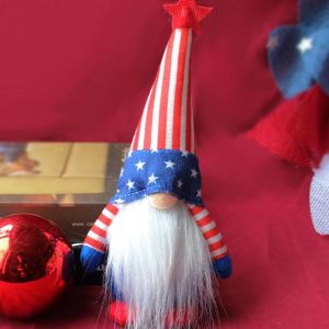 Jour de l'ind&eacute;pendance Gnome peluche jouet d&eacute;cor sans visage poup&eacute;e rayures pointe chapeau ornement A - Neuf