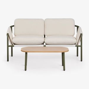 Ensemble De Jardin Avec Canap&eacute; 2 Places Rembourr&eacute; Et Table Basse En Acier Zunika Vert Olive Intense - Neuf