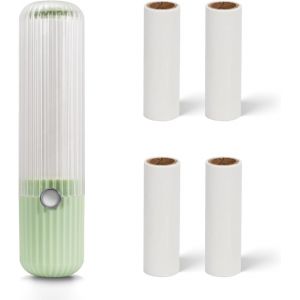 KALANKA-Rouleau anti-peluches r&eacute;utilisable avec 4 rouleaux de recharge, rouleaux adh&eacute;sifs portables pour poils d'animaux, rouleau anti-peluches pour v&ecirc;tements, meubles, usage domestique (vert) - Neuf