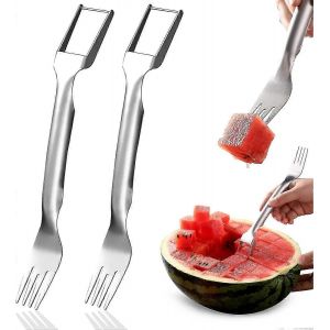 Coupe-Tranches De Fourchette De Pastque,Coupe-Fruits En Acier Inoxydable 2 En 1,Outil De Coupe De Couteau De Pastques Pour Gadget De Cuisine Ftes Camping (2pcs) 2025 - Neuf