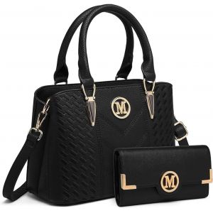 CAUC-Petit Sac à Main Femme avec portefeuille, Ensemble de 2 Sacs à Porté Épaule en Simili Cuir avec Texture de Litchi, Sacs Bandoulière, Sac Besace avec Logo M - Neuf