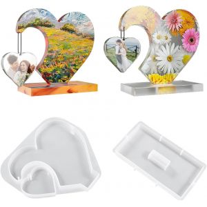 Moule Pour Cadre En Silicone, Moules En R&eacute;sine &Eacute;poxy En Silicone Pour Cadres Photo Forme De Coeur - Kit Complet De Moulage Diy Pour D&eacute;coration Cr&eacute;ative Et Personnalis&eacute;e - Neuf