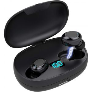 AYU-Écouteurs Bluetooth sans Fil 5.0 Jusqu'à 50 Heures en Lecture, Son Grave & Annulation Avancée du Bruit, Oreillettes Invisibles avec Indicateur LED% & Étui de Chargement sans Fil - Neuf