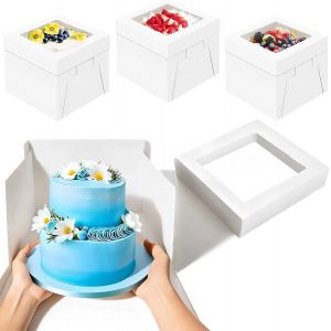 Jexnovashop-3 Pi&egrave;ces Bo&icirc;te G&acirc;teau Transport Avec Fen&ecirc;tre 20 &times; 20 &times; 20 Cm, Bo&icirc;tes &Agrave; G&acirc;teau Carton Pour G&acirc;teaux Jusqu&iquest;&Agrave; 8 Inch De Diam&egrave;tre - Neuf