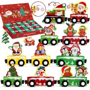JEXNOVASHOP-Calendrier de L'avent 2025, 24 Jours Calendrier de L'avent Enfant avec 16 D&eacute;corations de No&euml;l Magn&eacute;tique Train Jeux Montessori Cadeau de No&euml;l pour Gar&ccedil;ons et Filles - Neuf