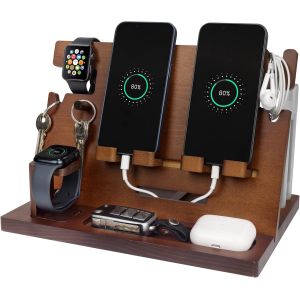 Cadeau Homme Organisateur de Bureau Bois Cadeau Papa Fete des Peres Support Telephone Bureau Support Montre, Cadeau Anniversaire Homme Idee Cadeau, Organiseur de table de Nuit, Idee Cadeau Homme Noel - Neuf