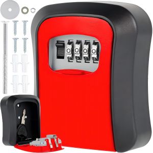 Checarzhn--No1-Armoire À Clés Avec Code Numérique, Coffre-Fort À Clés, Noir Et Rouge, Boîte À Clés Murale Pour Clés Ou Petits Objets De Valeur, Armoire À Clés Avec Code À 4 Chiffres - Neuf
