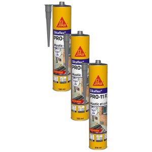 Lot de 3 Mastic polyuréthane PU tout en 1 flex PRO 11 FC Purform Gris Béton Collage puissant Multi-matériaux Etanche Intérieur et Extérieur Construction et Bricolage 300ml - Neuf