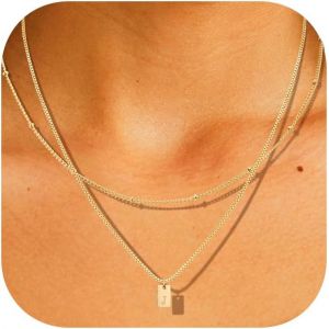 Kal-Collier Lettre Femme Or Argent Collier Personnalis&eacute; Pr&eacute;nom Layering Cha&icirc;ne Avec Initiale Pendentif Lettre A-Z Personnalis&eacute; Femmes Filles Cadeaux - Neuf