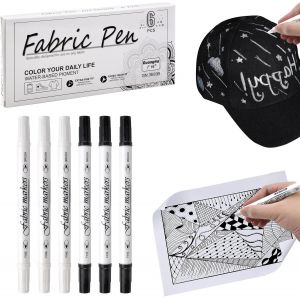 Uuq-Lot De 6 Marqueur Textile Et Tissu, 1-5mm Imperméable Feutre Double Pointe, Résistant À La Machine À Laver, Stylo Vetement Textile Pour T-Shirt Sac Tissu Chaussures Jean (Blanc Et Noir) - Neuf