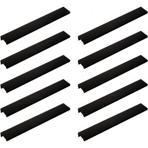 (Noir)Lot de 10 Poignée Dorée Poignée de Meuble Dorée - Poignée Invisible Poignee de Meuble Cuisine Dorée Poignée Meuble Dorée en Alliage d'Aluminium Entraxe 160mm - Neuf