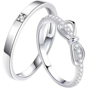 Kahfl-Couple Bague,Argent 925 Alliance Mariage Pour Couple,Bagues Couple Alliance Infini Avec Zirconium,Bagues Fian&ccedil;ailles R&eacute;glables,Pour Mariage Anniversaire Cadeau Bijoux - Neuf