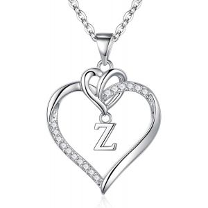 Coeur Collier Femme Or Argent, 14 Carats Plaqu&eacute; Or/Or Blanc Cha&icirc;ne Initiale Collier Femme Zircone Lettre Coeur Pendentif Collier Femme Cadeaux Femme Fille Amie M&egrave;re Bijoux Femme Fille Collier - Neuf