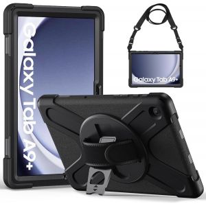 Coque Antichoc Pour Samsung Galaxy Tab A9 Plus 11"" 2023 (Sm-X210/X216/X218), &Eacute;tui Armure Robuste Avec Support Rotatif, Dragonne Et Bandouli&egrave;re R&eacute;glable, Housse Pour Samsung Tab A9+ Plus, Noir - Neuf