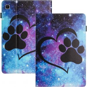 Coque pour Samsung Galaxy Tab A 10.1 Pouces 2019 SM-T510/T515 Cuir PU avec Fonction Support et Fente pour Cartes Housse Tablette pour Galaxy Tab A Patte de Chat Coeur - Neuf