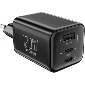 Chargeur USB C Charge Rapide Total 120W 3-Ports Prise USB avec 65 W PD + 27W USBC USBA ouput Adaptateur Secteur pour iPhone 17 Air Pro Max/Samsung Galaxy/Google Pixel/Macbook Pro/Air,etc - Neuf