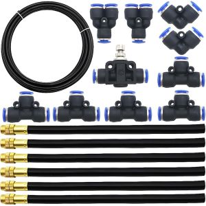 5M PE Tuyau Pneumatique + 6 pcs Buse rapide r&eacute;glable omnidirectionnelle, Nouvelle buse de pulv&eacute;risation pour l'irrigation florale + 10 pcs Raccord Pneumatique - Neuf