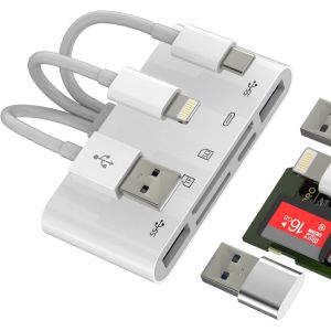 THEF-Adaptateur USB C Lightning USB vers USB 3.0 OTG (5 en3) pour Apple Chargeur Câble Lecteur Carte SD Micro SD pour iPhone16 15 14 iPad TF Card Reader Numérique Appareil Photo Mémoire Photo MacBook - Neuf