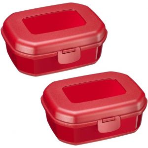 Kal-235222e3 Maxi Lot De 2 Boîtes À Goûter En Plastique Avec Fermeture À Clic Rouge Hauteur Env. 7,4 Cm 935 Ml - Neuf