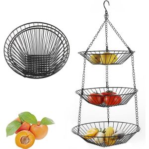 Chenquansarl-Panier À Fruits À Suspendre, Panier À Fruits À 3 Niveaux Fruits, Corbeille À Fruits À Suspendre, Corbeille À Fruits Suspendue En Métal, Pour Fruits, Légumes, Rangement De Cuisine (Noir) - Neuf