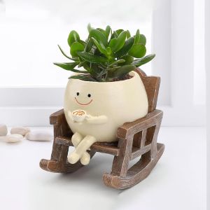 Lbgwp60-Pot De Fleurs Smiley,Mignon Pot De Fleurs En Résine, Jardinière À Suspendre Intérieur Extérieur Avec Vi Sourire Et Balançoire,Succulentes Créatives Pour Décoration D'intérieur (Café) - Neuf