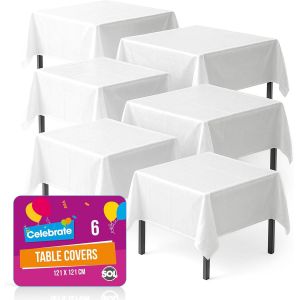 Sjzg-Lot De 6 Nappes Blanches De Fête | 121 X 121 Cm | Nappe En Plastique Blanc | Nappe Blanche | Nappe De Fête Jetable Pour Fêtes | Nappe Blanche - Neuf