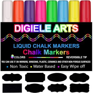 Jexnovashop-Marqueurs Craie Liquide, Feutres Craie &Agrave; Encre Liquide, 8 Couleurs Assorties, 32 D&eacute;coratif Adh&eacute;sif Stickers, S&eacute;ch&eacute; Ou Mouill&eacute; Erasable, Pointe R&eacute;versible 6mm - Non Toxique, S&ucirc;r Utiliser C - Neuf