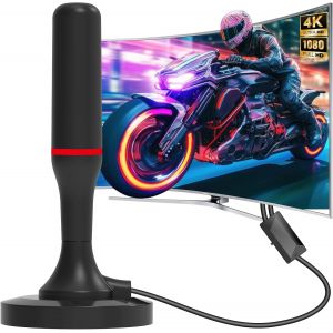 MEVRONISSHOP-Antenne TV Int&eacute;rieure TNT HD 2026 Puissante,Base Magn&eacute;tique Forte R&eacute;ception 360&deg; 450KM, Amplificateur Gain &Eacute;lev&eacute;, Compatible 4K 1080P Toutes TV - Neuf