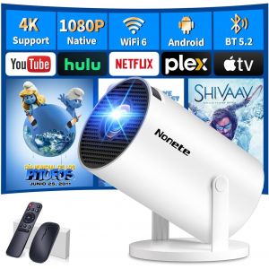 CHECARZHN--NO1-Vidéoprojecteur 1080P Fhd Mini Projecteur Video 4K Avec Wifi 6 Bt5.2 Android Tv, Portable Projecteur Supporté Pour Trapèze Correction 180° Rotation Hdmi/Usb/Ps5, App Intégrée Avec Hdmi - Neuf