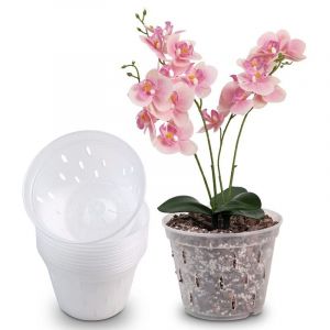 Pots d'orchidées en plastique transparents de 5 pouces, 10 pièces, pots de plantation d'orchidées, contrôle des racines des plantes, pots en maille avec trous et plateaux - Neuf