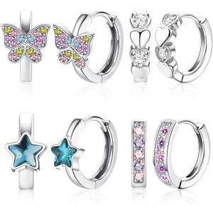 Kal-Boucle D'oreilles Enfants Fille, Hypoallergénique Coeur Fleur Étoile Papillon Zirconium Piercing Oreille Pour Femmes Fille - Neuf