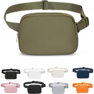 RFCBC-Sac Banane pour Femme et Homme, Sac Banane Tendance Sacs Bandoulière en Nylon Sacs de Voyage avec Sangle Réglable pour Sports de Plein Air Voyage en Course à Pied (Vert Kaki) - Neuf
