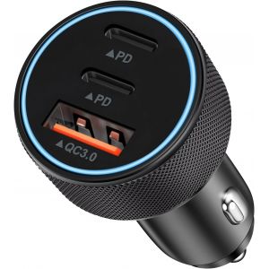 JGD-Chargeur USB 3 ports allume-cigare 82,5 W USB C, PD/QC Adaptateur de charge rapide avec 2 USB C et 1 USB A pour iPhone 16/15, Samsung Galaxy S24/S23, Google Pixel 9/8, MacBook, iPad - Neuf