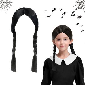 Kalanka-Mercredi Perruque, A-Ddams Cosplay Perruque, A-Ddams Perruque Tress&eacute;e, A-Ddams Longue Perruque Noire Tress&eacute;e, Mercredi Perruque Fille Pour Cosplay Halloween Carnaval - Neuf