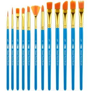 Lot De Pinceaux Pour Peinture Huile & Acrylique Ou Aquarelle - 12pcs - Pinceau Professionnel &iquest;&iquest; Pointe Ronde Et Plate Avec Poils Synth&iquest;&iquest;Tiques - Pinceau Rond Boite De 12 Noir - Neuf