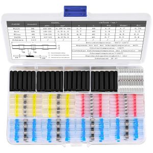 Cosse Thermoretractable Soudure 260pcs, 4 Tailles de Etanche Manchon Thermosoudable Connecteur a Souder und Gaine Thermorétractable Noire, avec un Taux de Retrait de 2:1 - Neuf