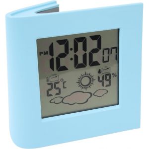 Kal-Réveil Numérique, Batterie Solaire, Réveil Double Énergie Avec Capteur De Température Et D'humidité, Prévisions Météorologiques, Température Et Humidité, Réveil Pour Serre Domestique(Bleu) - Neuf