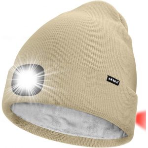 Unisexe 8 Led Bonnet Lampe Frontale,Usb Rechargeable Rouge Feu Arrière Clignotant Chapeau De Course Lumière Chaud Polaire Doublée Tricot Bonnet Cadeaux Pour Hommes Et Femmes - Neuf