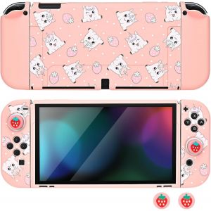 Eryi-Coque Pour Switch Oled,Mignon Dockable Souple Silicone Protecteur Housse De Protection Cover Avec 2pcs Joycon Cover Et 2pcs Lumineux Pouce Poignée Capuchons,Rose - Neuf