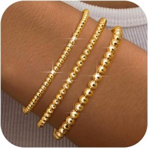 Kalsw-Bracelet Femme Bracelet Plaqu&eacute; Or Femme 18k En Perles D'or &Eacute;lastique Extensible Bracelet De Tennis En Or Imperm&eacute;able Bracelets R&eacute;glables Ensemble De Bijoux En Or Gourmette Femme Bracelet - Neuf