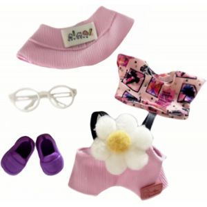 Lot de 5 vêtements de poupée roses pour poupées de 17 cm avec 1 haut, 1 salopette, 1 paire de lunettes, 1 chaussure, accessoires de poupée pour fille pour meilleurs cadeaux de Noël et d'anniversaire - Neuf