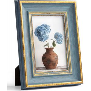 Cadre photo vintage &eacute;l&eacute;gant de 10,2 x 15,2 cm - Cadre photo bleu dor&eacute; &agrave; suspendre au mur - D&eacute;coration d'int&eacute;rieur de mariage - Cadeau d'anniversaire pour grand-m&egrave;re, maman, femme, parents - Neuf
