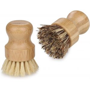 LORANKA-2 Pcs Brosse Vaisselle en Bambou, Brosse &agrave; Vaisselle Eco-Responsable, Brosse a Champignon de Nettoyage pour &Eacute;vier de Cuisine, Salle de Bain, Brosse Vaisselle Domestique avec Poils Durs et Dou - Neuf