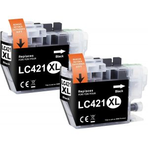 ERYI-Lc421 421Xl Noir Cartouches D'Encre Compatible Pour Brother Lc421 Lc421Xl Val Multipack Pour Brother Dcp-J1050Dw Mfc-J1010Dw Dcp-J1140Dw Dcp-J1800Dw (2 Noir) - Neuf